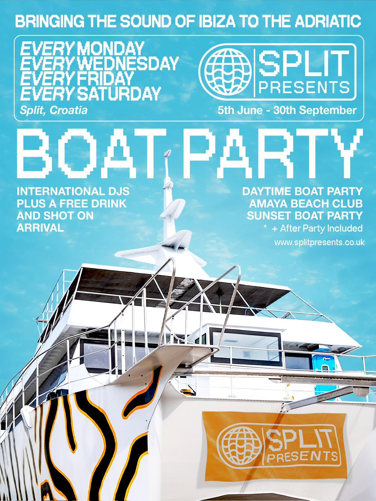 Split Presents — sunset boat party Adriatic Croatia